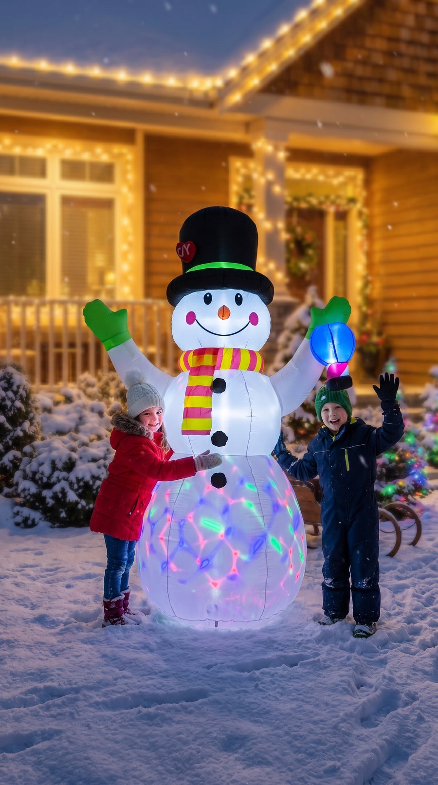 Children by the snowman