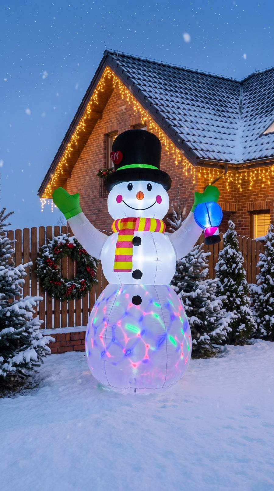 In front of the house in the snow
