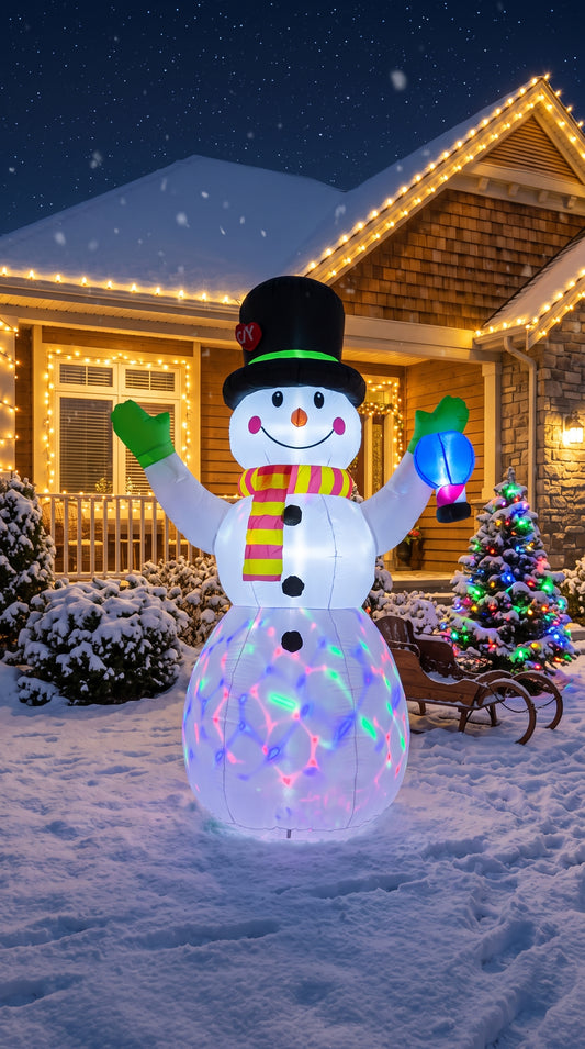 Inflatable LED snowman with gifts – glowing disco belly